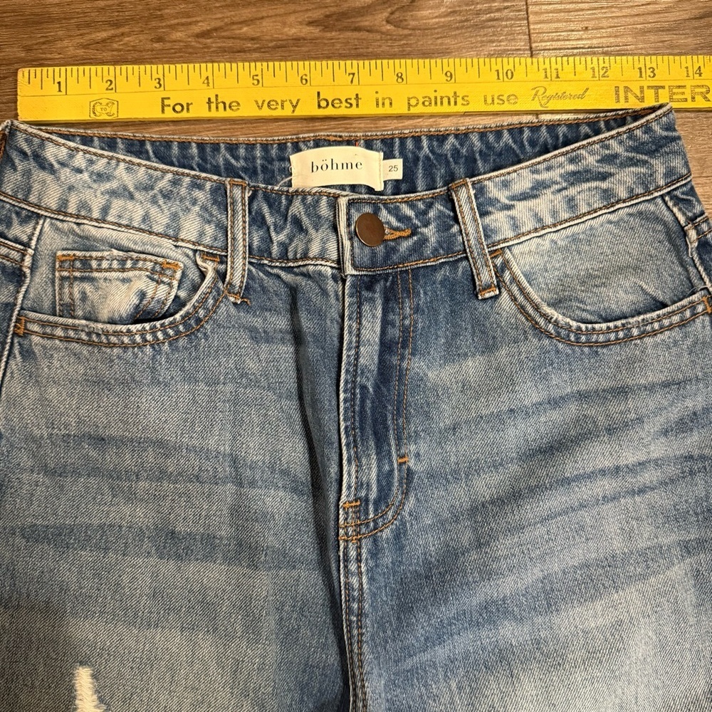 BOHME Medium Wash High Waisted Distressed Straight Leg Denim Jeans Size 25 - Picture 4 of 9